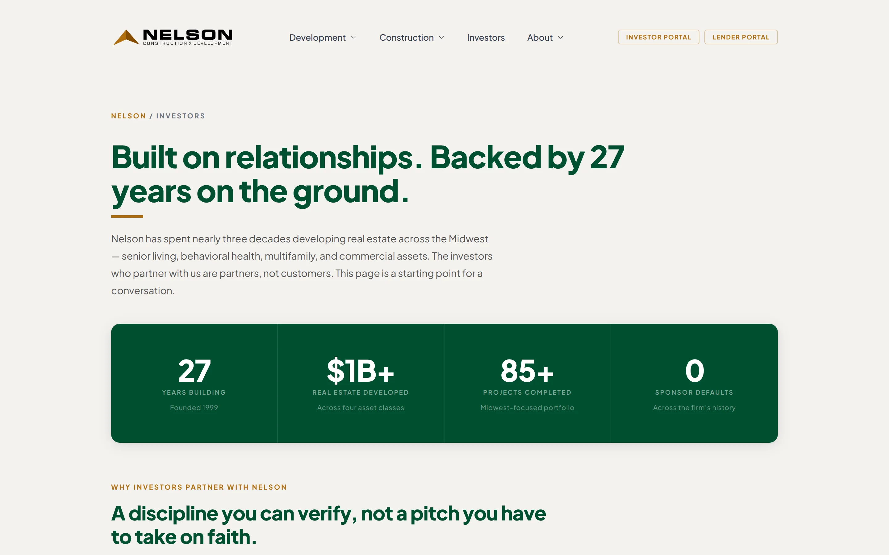 The investors page, with the accredited-investor restrictions on the page rather than behind it.