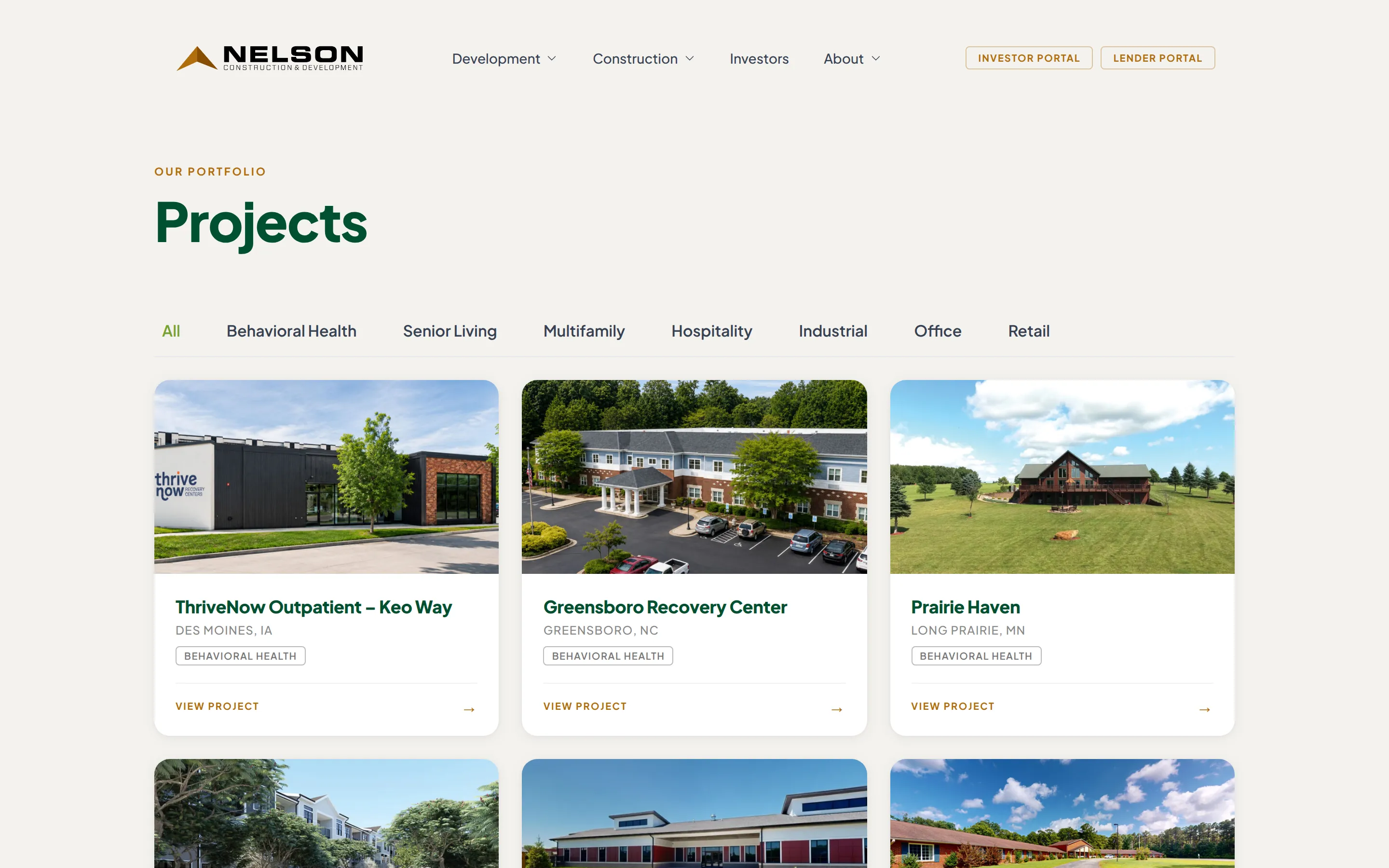 The projects index: one list, filtered by sector.